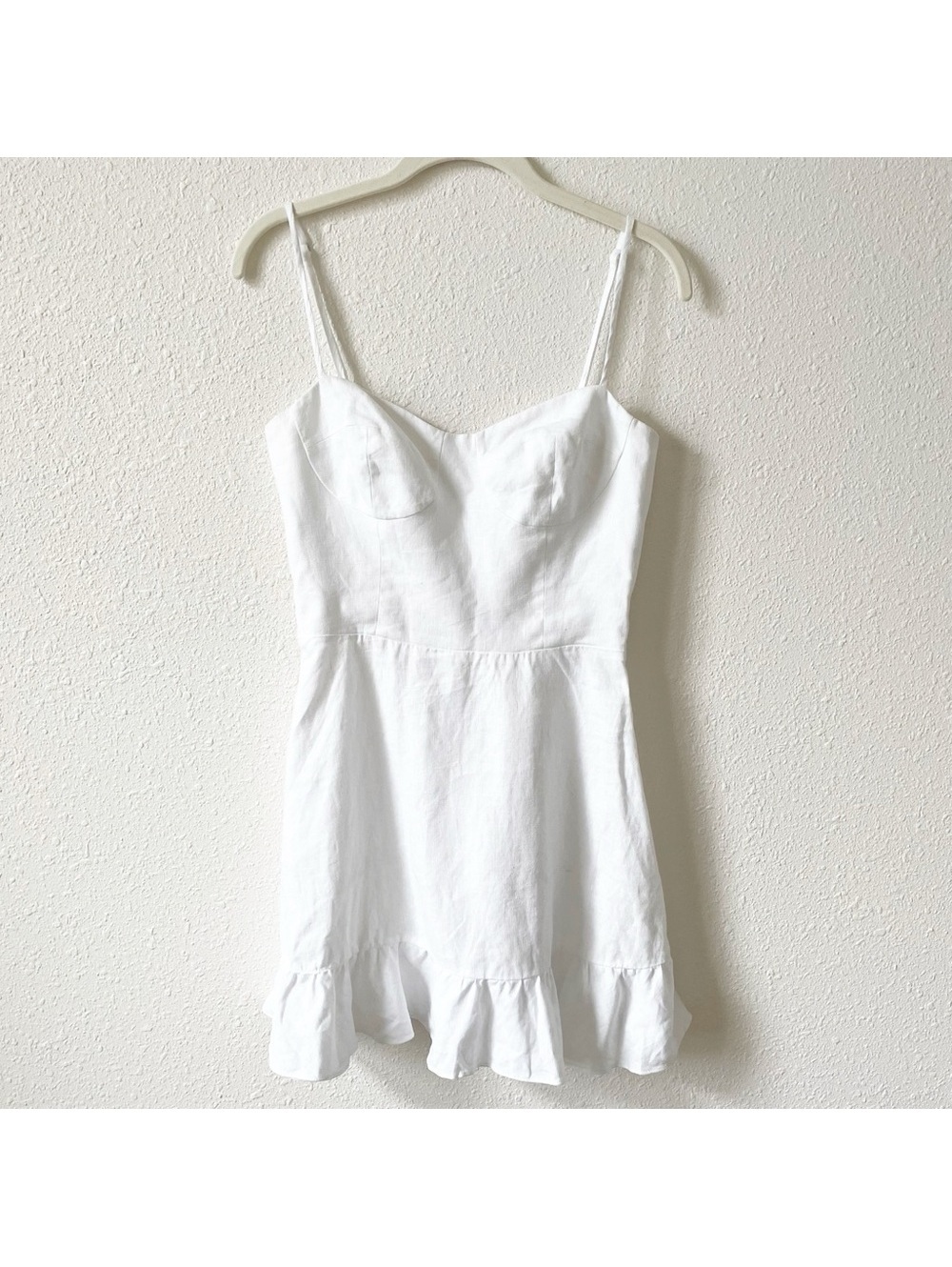 Reformation Mariana Mini Dress Women Size 8 White Linen Ruffle Coastal Bridal